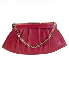Jafferjees Women’s Vintage Pink Leather Pleated Chain Clutch Hand Bag Purse
